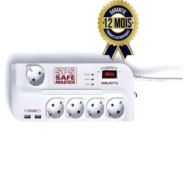 Extension cord SPS Safe Master - Salicru - Lightning Protection Socket - 5 Socket + 2 USB - Overvoltage protection - 12 months warranty