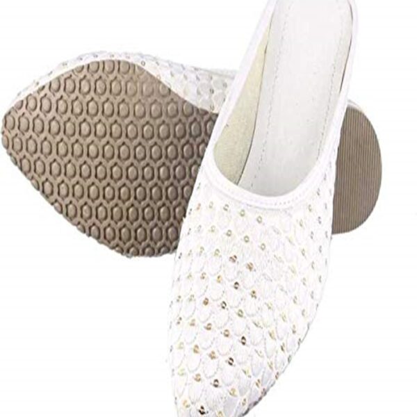 About this item Type : Ethnic Jutti/Mules, Material : Synthetic Shoe Width: Medium, Outer Sole- TPR; Style- Open Back Occasion : Wedding, Party wear, Casual, ethnic & other festival Heel Height: 0.5 inches Care Instruction : Rub With A Dry Cloth. Do Not Use Water/Soap/Detergent For Cleaning.