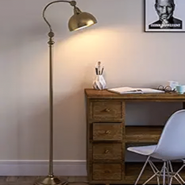 Divine Trends Vintage Curve Brass Antique Finish Retro Floor Lamp Standing Adjustable, Moveable Dome Shade and Neck to Focus Light, Reading Task Lamp Pack of 1 LED, Incandescant, CFL, Smart Bulbs