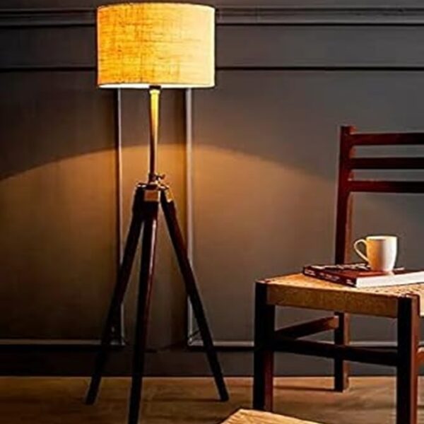 F N Finautica Wooden Italian Wooden Crafter Standard Size Tripod Floor Lamp with Jute Shade, Bulb and Holder, Pack of 1 LED