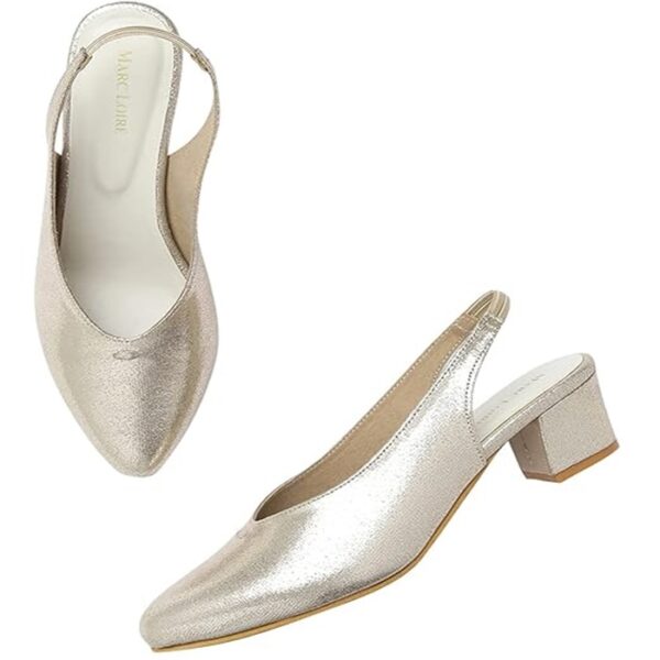 Marc Loire Women's Slip On Golden Shimmer Block Heel Fashion Sandal for Casual, Outdoor, Party and Holidays