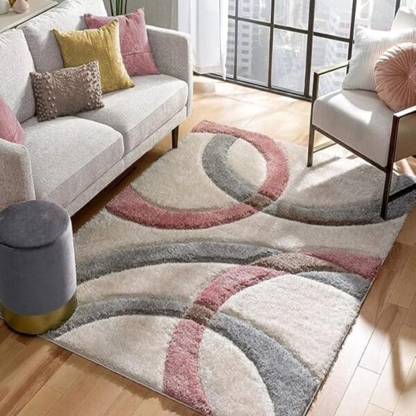 RUGS WORLD Carpet for Living Room Shaggy Rug 3X5 FEET Handmade Microfiber Cozy Super Soft Plush Shaggy Modern Carpet, Bedroom, and Home D?cor Cozy & Durable Floor Mat (Ivory Grey Ring)