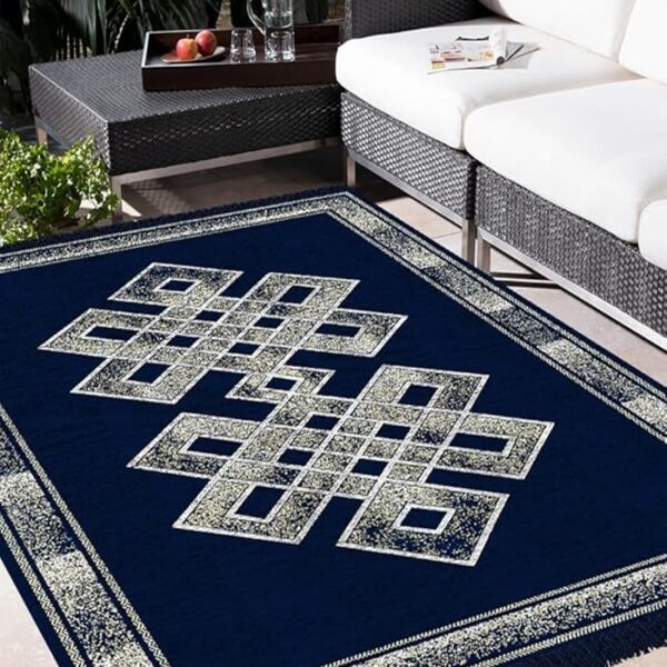 VAS COLLECTIONS Premium Chenille Carpet | 500 GSM Velvet Carpet/Area Rug/Durries with Fine Gold Yarn for Living Room, Bedroom, Runner| Blue, 5x7 Feet