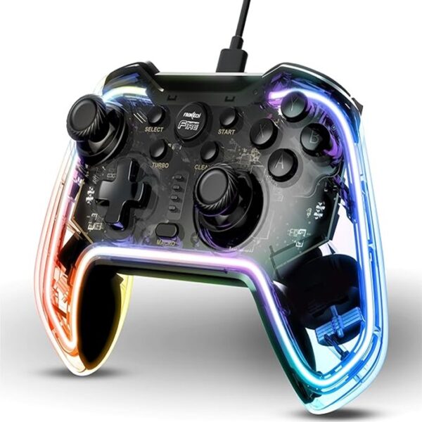 FRONTECH Fire Wired Gaming Pad with USB Type-C | Dual Vibration Motors | RGB Lighting |Trigger Button|Compatible with PS3, PC & Android TV (GP-0001, Black)