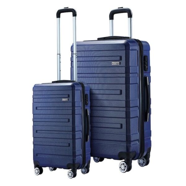 2 Piece Luggage Set Travel Suitcases Carry On Lightweight Hard Trolley TSA Lock Navy Blue